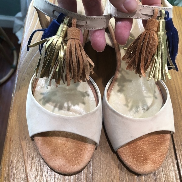 Anthropologie Vicenza Stack Heel Tassel Sandal, Size 7 - Picture 6 of 16